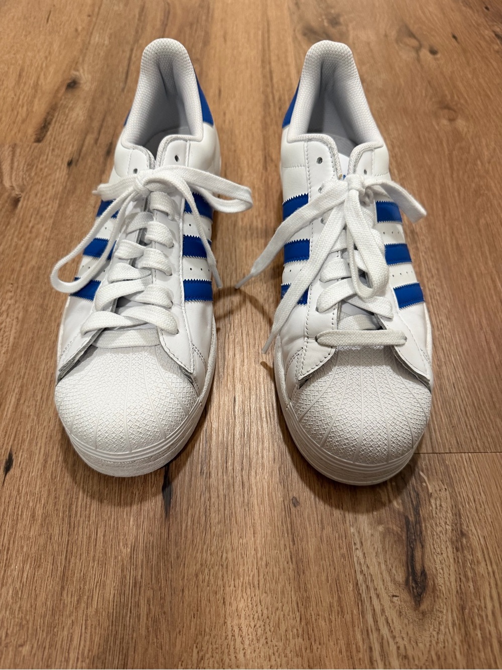 adidas superstars White Sneakers with Blue Stripes - Classic Low Top